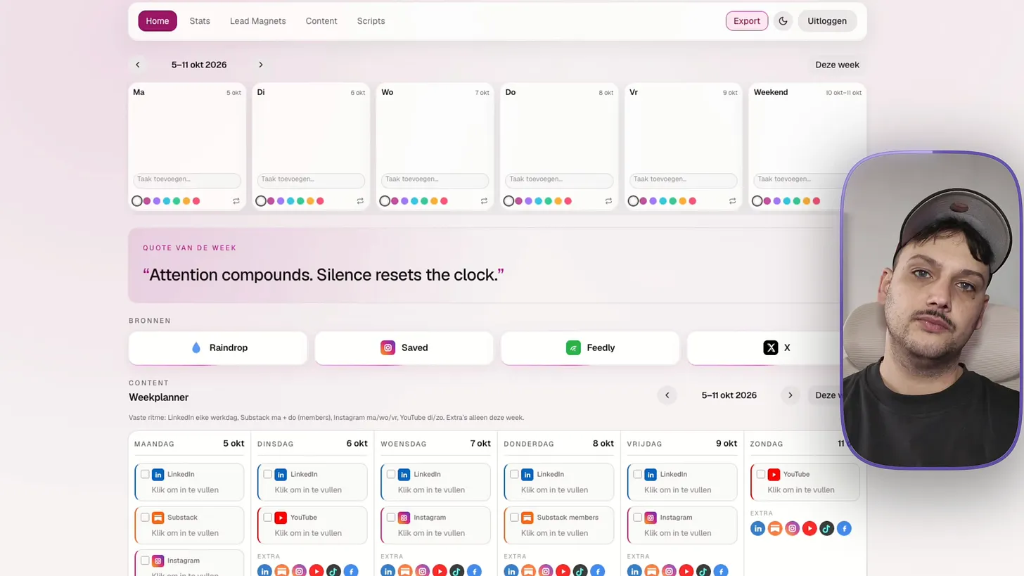 Screenshot uit de vibe coding-video: Fares legt zijn zelfgebouwde dashboard uit.